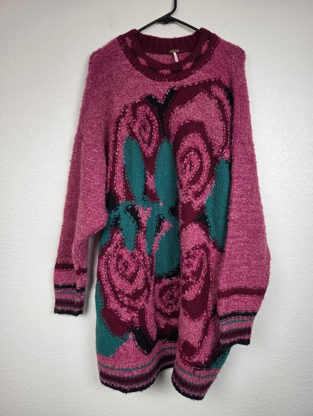 NWT $298 Free People Pink Rose Pattern Knit Sweater XS/S